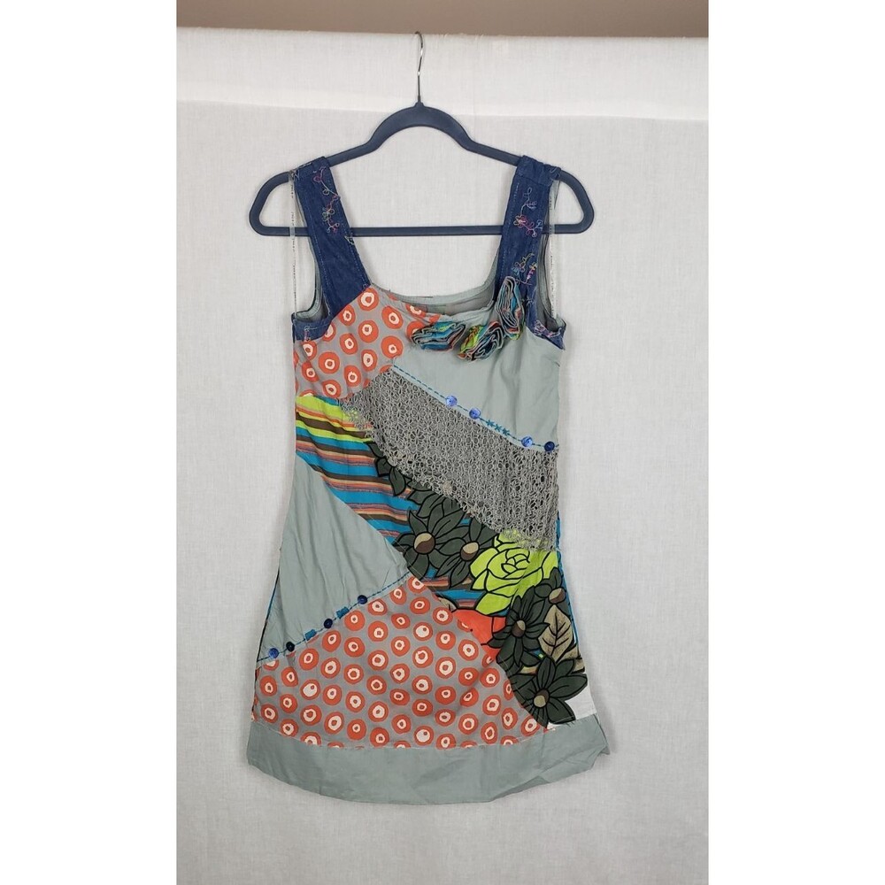 Lucy & Co Mini Dress M Floral Colorful‎ Patchwork Artsy Boho 100% Cotton NEW